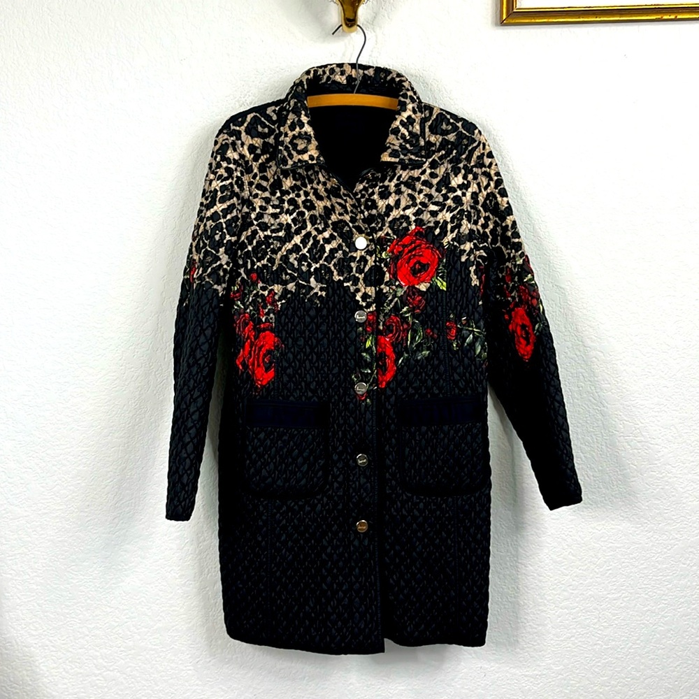 Lanci Fancy Reversible Quilted Rose Leopard Jacket
